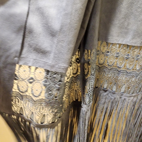 Chico's blue faux suede lace fringe open front cardigan Chico's size 1 - Picture 10 of 14